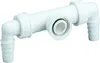 A white plastic plumbing component with angled hose barb fittings and a central threaded connection. Náhľad obrázku produktu