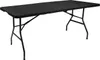 A black folding table with metal legs against a white background. Produktbild-Vorschau