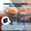 A balcony railing with glass panels, featuring a close-up inset of a black glass clamp and marketing text highlighting the product's material and durability. Voir les images du produit