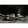 A still life arrangement of kitchen items including a frying pan, bread, eggs, milk, and a pepper grinder. Produktbild-Vorschau