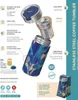 An exploded view of a Quokka stainless steel coffee tumbler, showcasing its components and features with accompanying text descriptions in English and Spanish. Anteprima dell’immagine prodotto