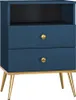 A blue nightstand with gold accents and legs, shown against a white background. Podgląd zdjęcia produktu