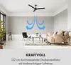 A living room with a ceiling fan, couch, and chairs. Produktbild-Vorschau