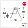 A diagram of a step stool with dimensions and branding. Produktbild-Vorschau