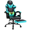 A cyan and black gaming chair with a footrest is shown against a white background. Produktbild-Vorschau