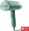 A mint green Philips handheld garment steamer, shown at an angle against a white background. There are small steam holes at the front of the steamer head, and a Philips logo is visible. A button is present on the handle, and a circular power button is near Produktbild-Vorschau