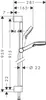 A technical drawing with dimensions of a shower set. Produktbild-Vorschau