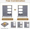 A collage of images showing a kitchen cart with drawers on the left and right, and a removable tray. Podgląd zdjęcia produktu