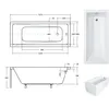 Technical drawings and a photograph of a bathtub. Produktbild-Vorschau