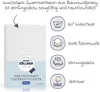 A white crib sheet with product feature icons and text. Produktbild-Vorschau