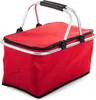 A red insulated picnic basket with a silver frame and black handles. Náhled obrázku produktu