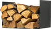 A black metal firewood rack filled with logs, shown against a white background. Produktbild-Vorschau