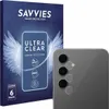 A product package for screen protectors and a close-up of a smartphone's camera lenses with protective films applied. Produktbild-Vorschau
