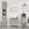 A bathroom vanity set with a tall cabinet, a sink cabinet, and a narrow cabinet, all in a gray wood finish, arranged against a white wall. Produktbild-Vorschau
