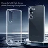 A clear phone case is shown next to a dark smartphone, both on a reflective blue and gray surface with water-like ripples. Produktbild-Vorschau