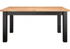 A rectangular dining table with a light wood top and black legs, shown from the front on a white background. Produktbild-Vorschau