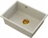 A beige sink with gold fixtures against a white background. Podgląd zdjęcia produktu