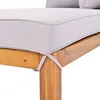 A close-up view of the corner of a light gray cushioned lounge chair, showing the wooden frame and a strap securing the cushion. Anteprima dell’immagine prodotto