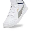 A close-up, studio shot of a white Puma high-top sneaker with gray and blue accents. Produktbild-Vorschau