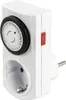 A white mechanical timer plug with a black dial and a red switch. Produktbild-Vorschau