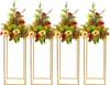 Four golden metal stands each holding a floral arrangement. Podgląd zdjęcia produktu