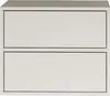 A front view of a white, two-drawer nightstand. Produktbild-Vorschau