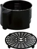A black air fryer basket and a black circular grate are shown against a white background. Produktbild-Vorschau