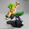 A model kit of Super Saiyan Broly from Dragon Ball Super is displayed dynamically on a black base. Produktbild-Vorschau