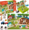 A collage of images showing a magnetic farm playset with various farm animals, people, and farm equipment. Podgląd zdjęcia produktu