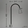 A technical drawing of a black gooseneck LED wall lamp with dimensions indicated. Náhled obrázku produktu