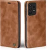Two views of a brown leather flip phone case for a Samsung Galaxy A72. Produktbild-Vorschau
