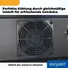A close-up of a fan grille on the back of a black appliance, with marketing text overlayed. Produktbild-Vorschau