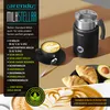 A product image showing a milk frother, a cup of latte art coffee, croissants, and avocado. Produktbild-Vorschau