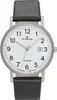 A close-up studio shot of a men's wristwatch with a white dial and a black leather strap. Produktbild-Vorschau