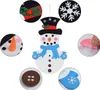 A felt snowman decoration with close-up insets showing details of its features and accessories. Náhľad obrázku produktu