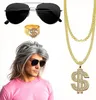 4 in 1 Vokuhila Kostüm Set – 80er 90er Goldkette, Brille Produktbild-Vorschau 1