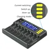A battery charger with labels indicating its functions. Produktbild-Vorschau