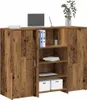 A wooden reception desk with a laptop, binders, and a plant on top. Produktbild-Vorschau