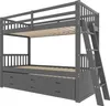 A gray wooden bunk bed with a ladder and drawers underneath, shown against a white background. Náhľad obrázku produktu