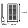 Technical drawing of a solar-powered outdoor light with dimensions. Voir les images du produit