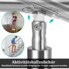 Close-up of a stainless steel handrail connector with inset images showing its application on stairs and a flat surface. Náhled obrázku produktu