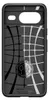 The back of a black phone case with a grid pattern and a circular logo. Anteprima dell’immagine prodotto