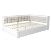 A white corner daybed with a beige tufted headboard and built-in drawers. Náhled obrázku produktu