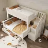 A white bunk bed with drawers and stairs in a child's bedroom with a mural on the wall. Náhled obrázku produktu