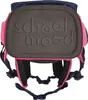 A top-down view of a pink and navy blue school backpack with the words "school mood" embossed on a gray panel. Voir les images du produit
