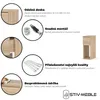 An infographic-style image showcasing features of a nightstand, with close-up shots and text descriptions. Náhled obrázku produktu
