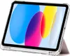 A clear protective case for an iPad is shown standing upright, supported by its integrated stand. Produktbild-Vorschau