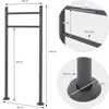 Diagrams showing the dimensions and details of a metal stand. Produktbild-Vorschau