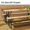 A wooden picnic table and benches set up on a patio with a bottle of water and some fruit on the table. Podgląd zdjęcia produktu