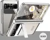 A silver foldable phone case is shown in an open position with a kickstand. Produktbild-Vorschau